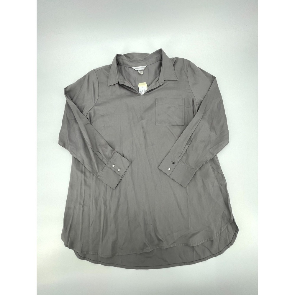 Christopher & Banks Cj Banks Henley Neck Tunic Top Womens XL Gray Pleated Pocket